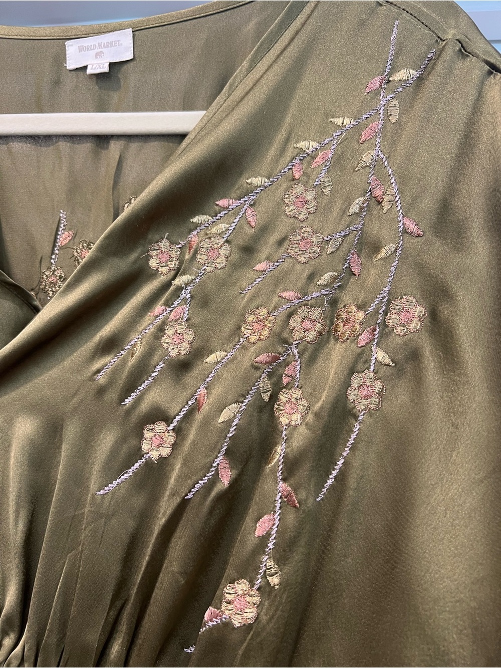 Cost Plus World Market Olive Embroidered V-Neck Maxi Dress - Picture 3 of 3